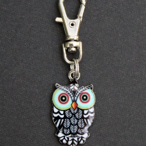 Owl Zipper Charm-Enamel and Silver Tone image 2