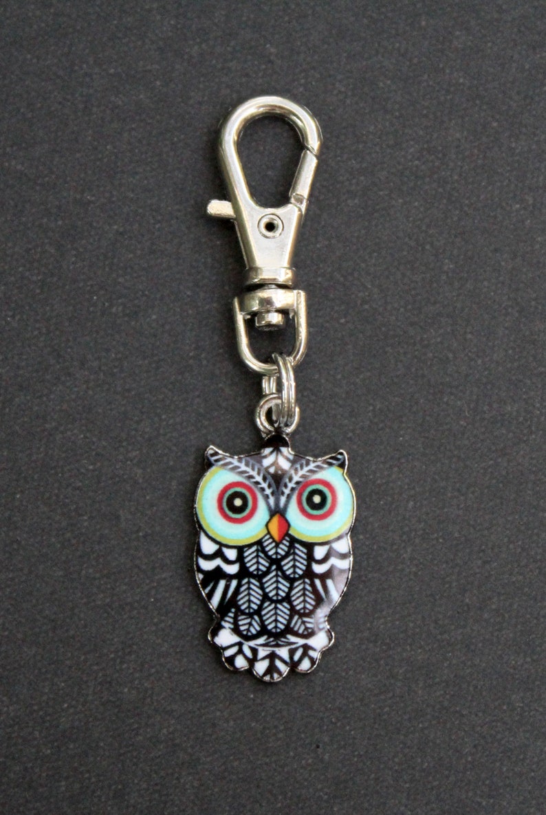 Owl Zipper Charm-Enamel and Silver Tone image 2