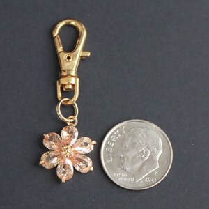 Flower Zipper Charm-Champagne Color Crystals-Copper-Gold Plated image 5