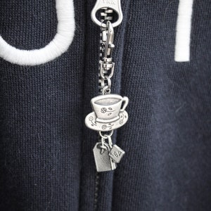 Tea Cup and Saucer Zipper Charm-Tea Bag-Zipper Charm-Silver-Tone image 2