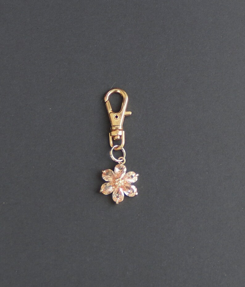 Flower Zipper Charm-Champagne Color Crystals-Copper-Gold Plated image 1