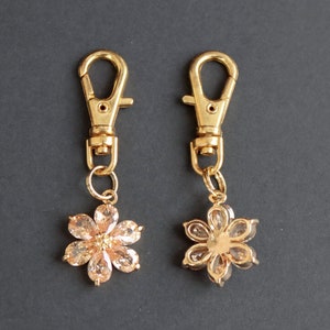 Flower Zipper Charm-Champagne Color Crystals-Copper-Gold Plated image 3
