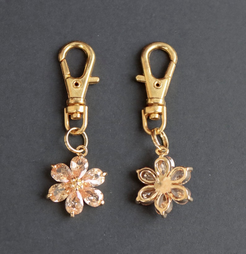 Flower Zipper Charm-Champagne Color Crystals-Copper-Gold Plated image 3