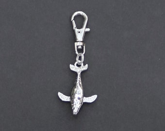 Humpback Whale Zipper Charm-3D-Silver Plated