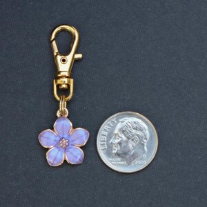 Flower Zipper Charm-Gold Tone-Purple Enamel image 4