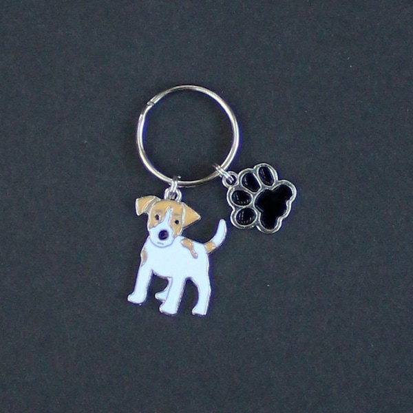 Jack Russell Keychain-Enamel/Silver-Tone-Enamel Paw Print