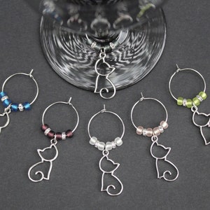 Cat Wine Charms-Silhouette Style-Set of 6-SILCAT015-6