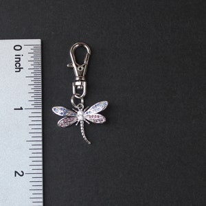 Dragonfly Zipper Charm-Rhinestone Pink and Blue-Silver-Tone image 3