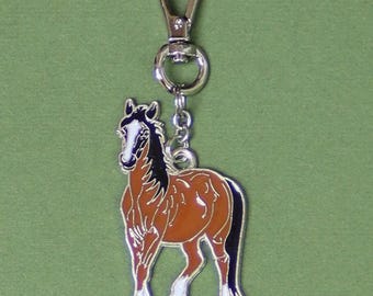 Horse Zipper Charm-Enamel-Silver-Tone-Double-Sided-LARGE SIZE