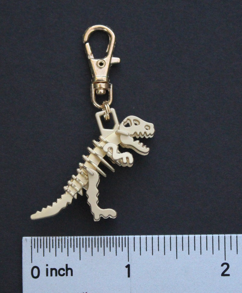 Dinosaur Zipper Charm-T-Rex-Tyrannosaurus 3D Zipper Charm-Light Gold image 5