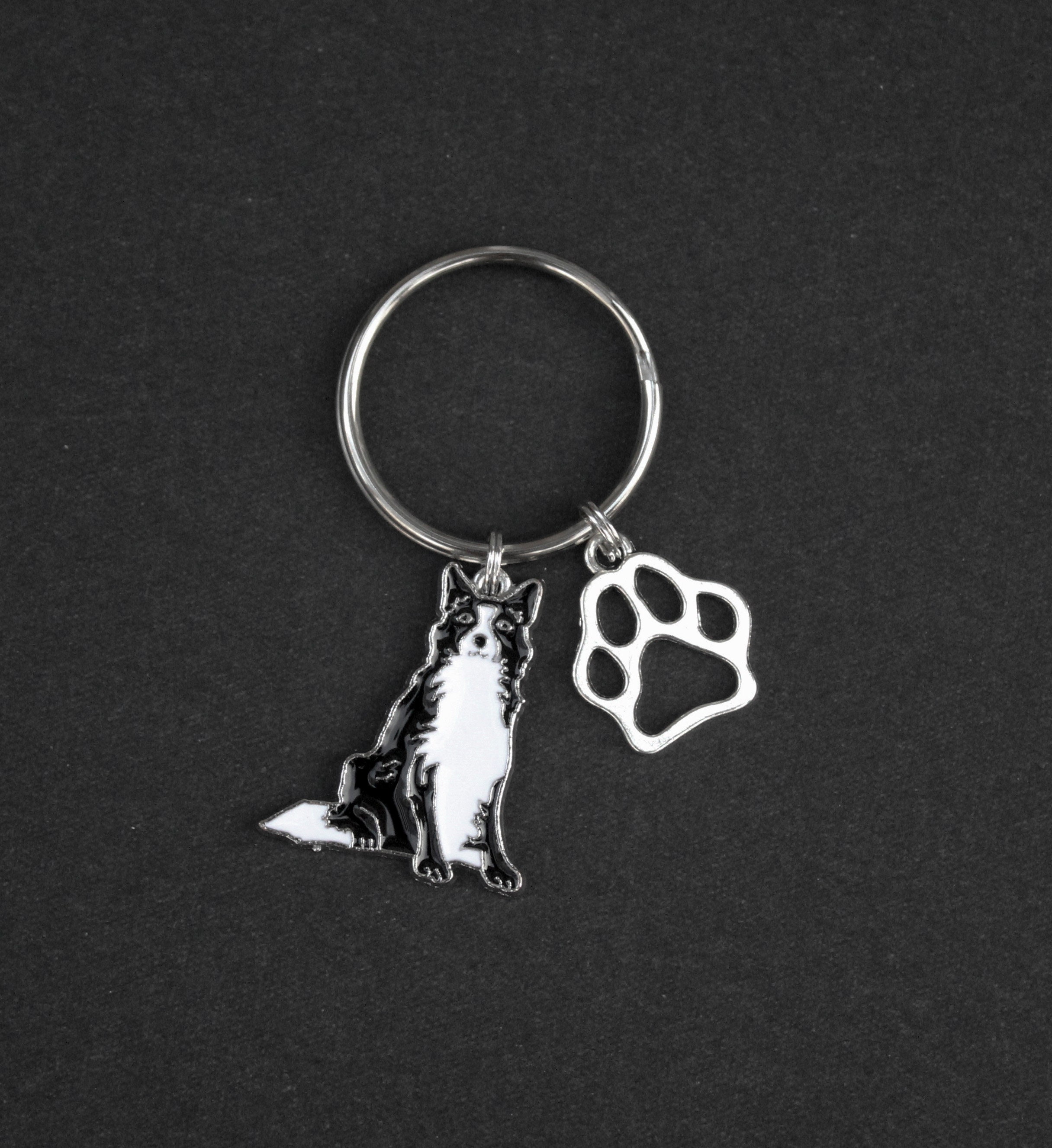 Cute Border Collie Dog metal Keyring/ Bag Charm Paw Print/bone Charms,Gift Cute Border Collie Dog metal Keyring/ Bag Charm Paw Print/bone Charms,Gift