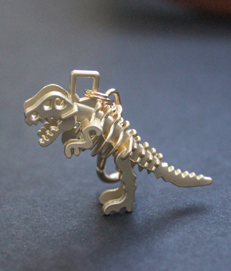 Dinosaur Zipper Charm-T-Rex-Tyrannosaurus 3D Zipper Charm-Light Gold image 7