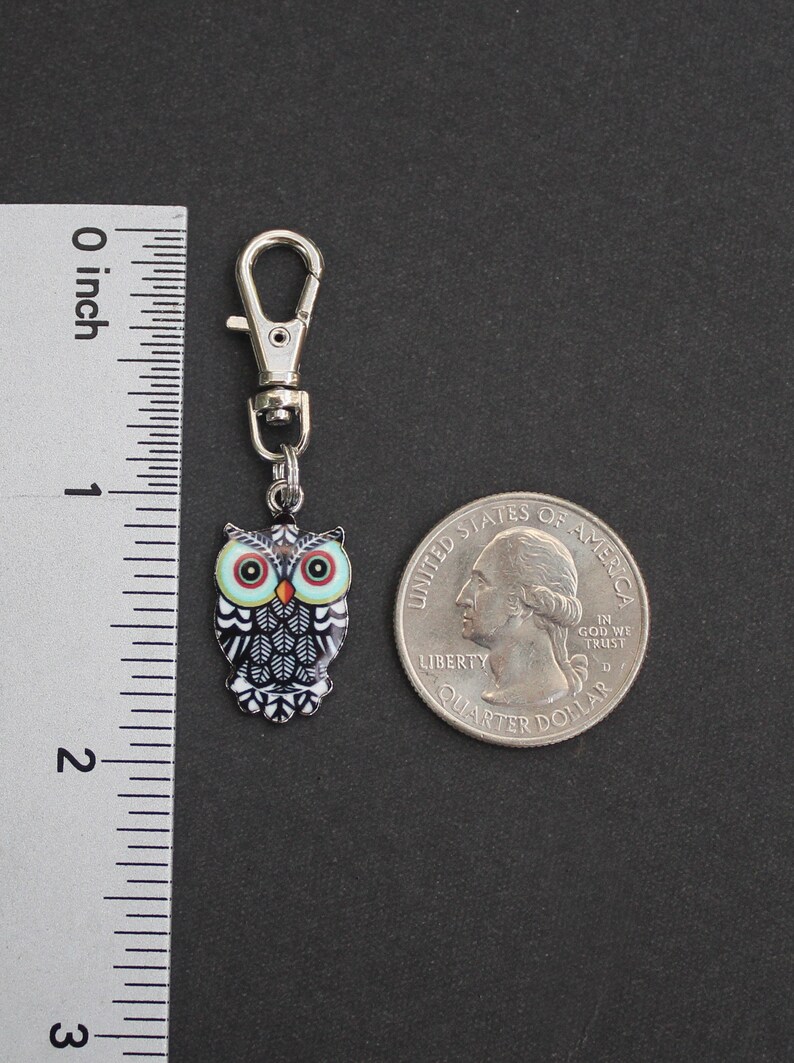 Owl Zipper Charm-Enamel and Silver Tone image 4