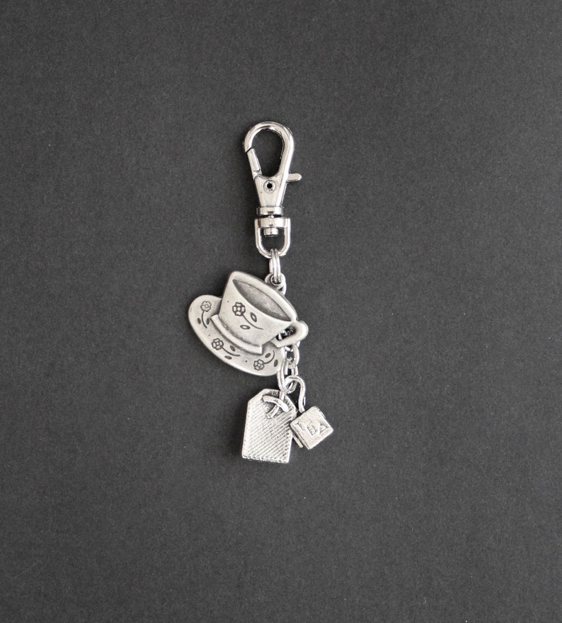 Tea Cup and Saucer Zipper Charm-Tea Bag-Zipper Charm-Silver-Tone image 1