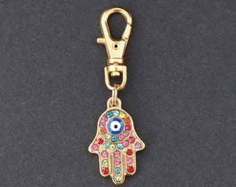 Hamsa Zipper Charm-Rhinestone-Gold Tone-Smaller Size