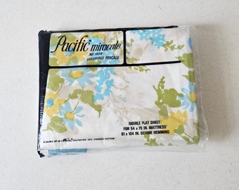 Vintage Floral Sheet Unopened Full Flat Pacific Shadow Flowers USA