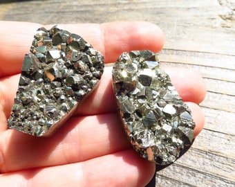 P1 Pyrite natural cluster Cabochon handmade 2 pieces crystal cluster from Peru , rough stone setting silver gold smith gold designer Cab