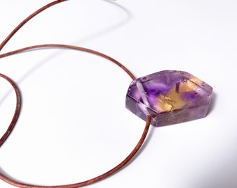 Ametrine Pendant Drilled / from Bolivia, Healing Stone Pendant / Boho Jewelry Unique / Energetic Jewelry