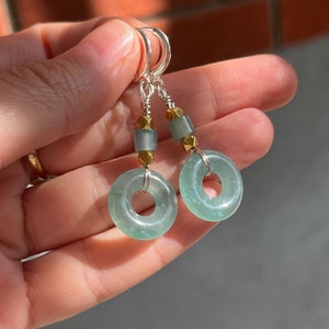 Natural Translucent Icy Type A BLUE GREEN JADEITE Guatemala Donut Earrings | Certified Grade A Jade Earrings | 18k Gold Sterling Silver