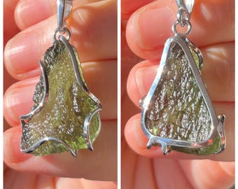 Unisex Genuine Translucent A-grade Czech Moldavite Chlum Tektite Sterling Silver Pendant | Synergy 12 | Transformation | New Consciousness