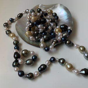 Rare!! Luxurious Mixed Genuine Baroque South Sea, Tahitian & Akoya Pearls Sterling Silver Necklace. High Quality Natural Pearls Taiwan