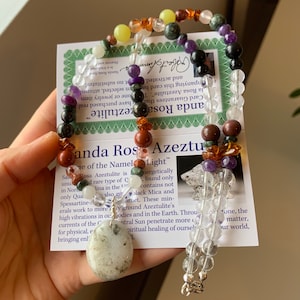 QUANTUM HEALING Unisex Silber Kristall Halskette. Azeztulite USA, Rosophia Healerit Sugilith Charoit Jet Lignite, Healer&#39;s Gold, etc.
