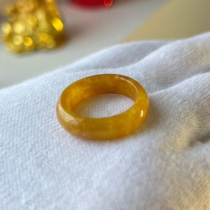 17.0 mm | US 6.5 | M1/2 Natural Translucent Icy Yellow Orange Grade A JADEITE Hand Carved Band Ring | Unisex Ring | Type A Fei Cui Burma