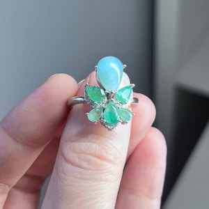 16.7 mm Inner Diameter | US 6.25 | Sterling Silver Untreated Translucent A+ EMERALD Beryl & GRANDIDIERITE Gemstone Dress Ring | Heart Chakra
