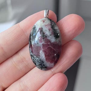 Beautiful Natural Glossy Red EUDIALYTE with Black Aegirine Cabochon | Unisex Sterling Silver Pendant | Root and Heart Chakras