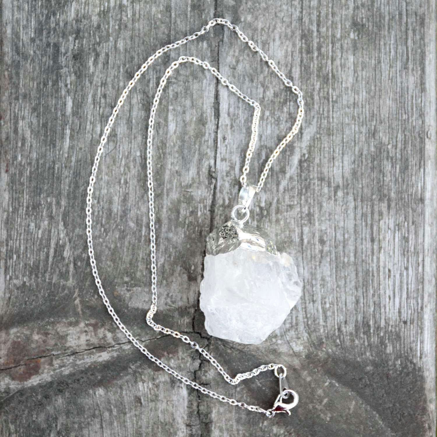 Raw Cut Crystal Quartz Sterling Silver Necklace Etsy