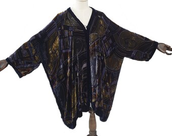 Devore kimono,velvet jacket,fringe jacket,burnout kimono,devore jacket.gypsy boho,velvet kimono,wearable art,peacocks,devore kimono Kleding Dameskleding Jacks & Jassen 