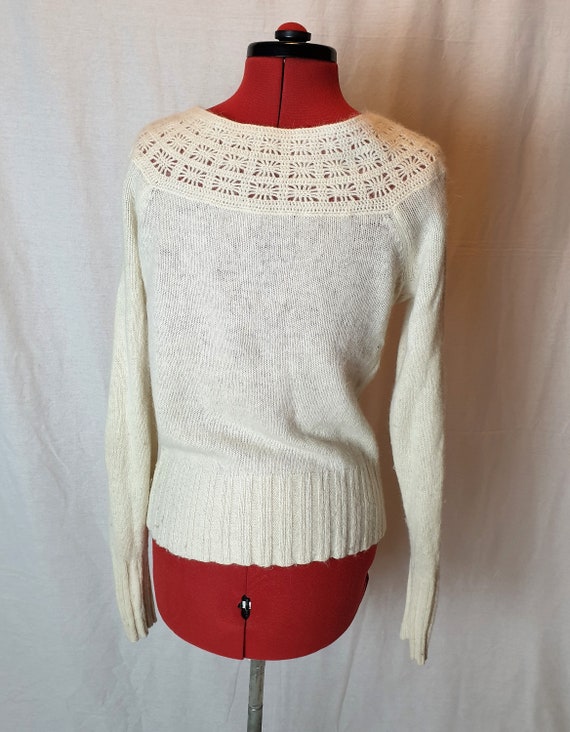 Vintage mohair wool knitted and crochet cardigan.… - image 2