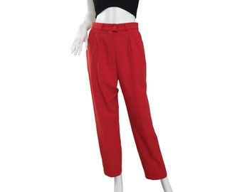 Red 1980s vintage Jeansclub carrot fit trousers. Ladies tapered leg, front pleat trousers size U8