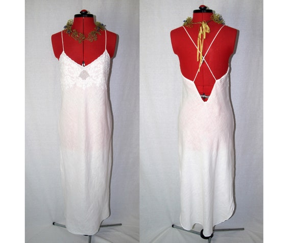 Hand embroidered lightweight linen white beach sli