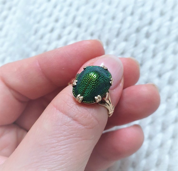Rare Victorian 9ct gold real scarab beetle ring U… - image 8