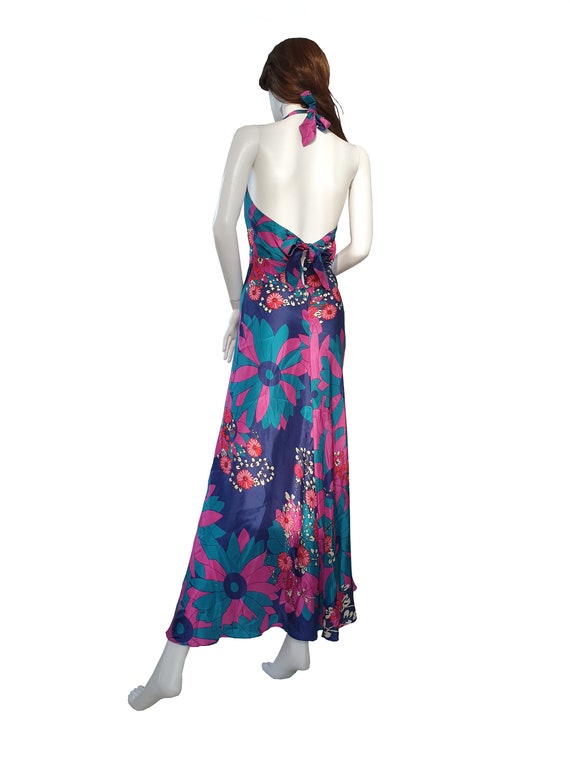 2000s does 1960s Warehouse silk floral halter neck ma… Gem