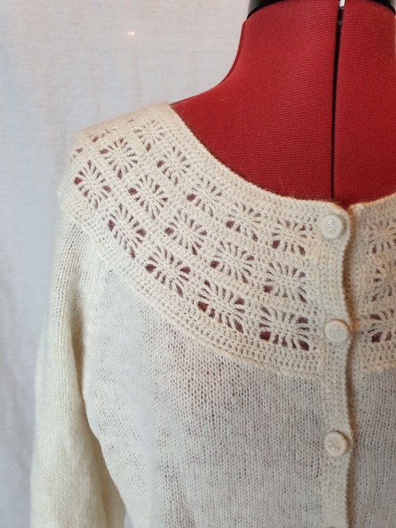 Vintage mohair wool knitted and crochet cardigan.… - image 6