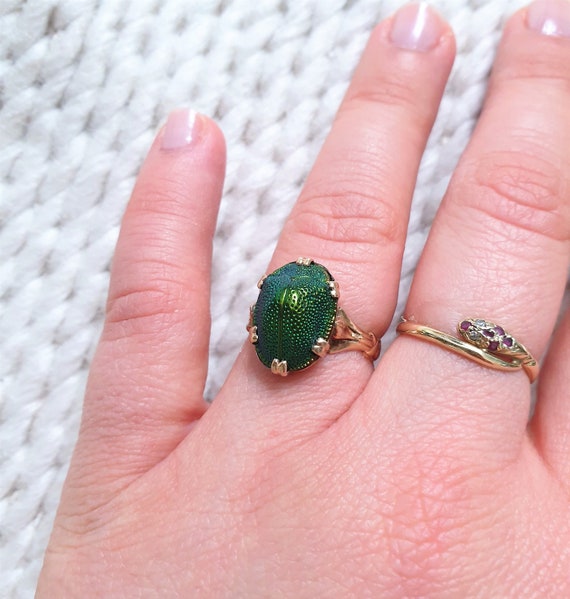 Rare Victorian 9ct gold real scarab beetle ring U… - image 9