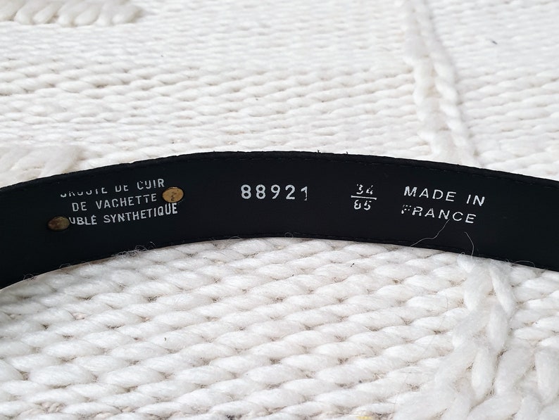Vintage 1980s French deadstock black mock croc leather belt with wild cat gold hardware leopard vintage belt 85cm34 in Cheetah