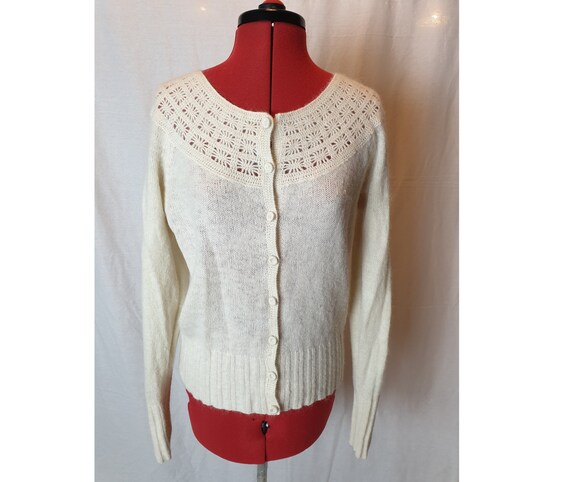 Vintage mohair wool knitted and crochet cardigan.… - image 1