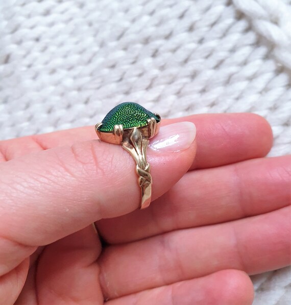 Rare Victorian 9ct gold real scarab beetle ring U… - image 6