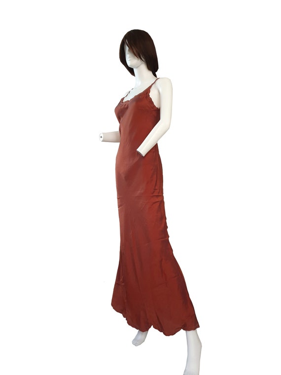 Very rare 90s cinnamon coloured silk slip dress w… - image 5