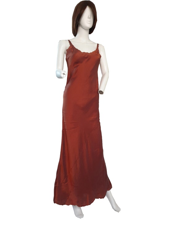 Very rare 90s cinnamon coloured silk slip dress w… - image 6