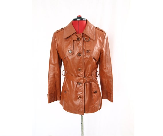 1970s vintage rust coloured trench leather coat size … - Gem