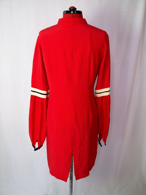 Red puff sleeve vintage silk shirt dress size UK … - image 2