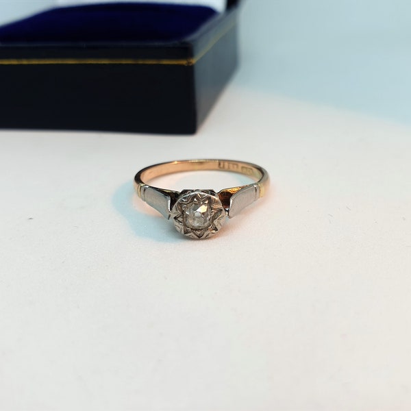 Antique 18 ct gold and platinum 0.25 carat old mine cut diamond solitaire engagement ring size US 5