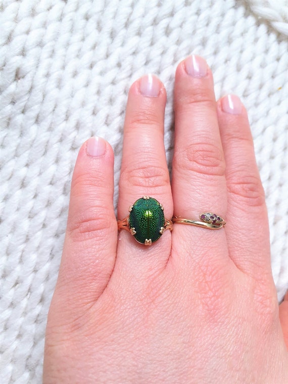 Rare Victorian 9ct gold real scarab beetle ring U… - image 10