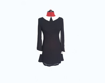 Black chiffon A line dress with white collar and cuffs. Wednesday Addams style  dress size small