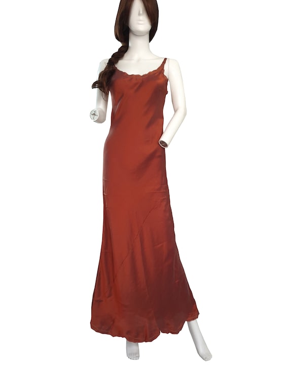 Very rare 90s cinnamon coloured silk slip dress w… - image 7