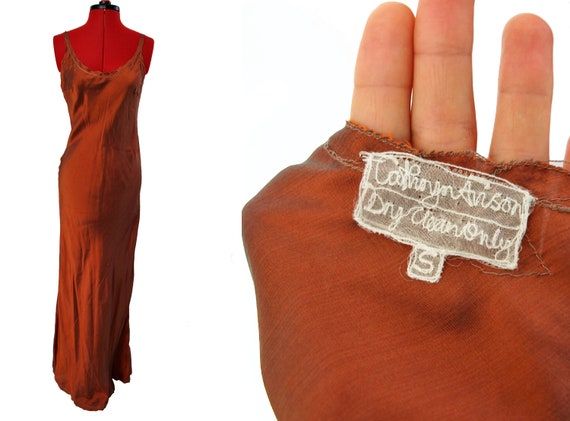 Very rare 90s cinnamon coloured silk slip dress w… - image 1